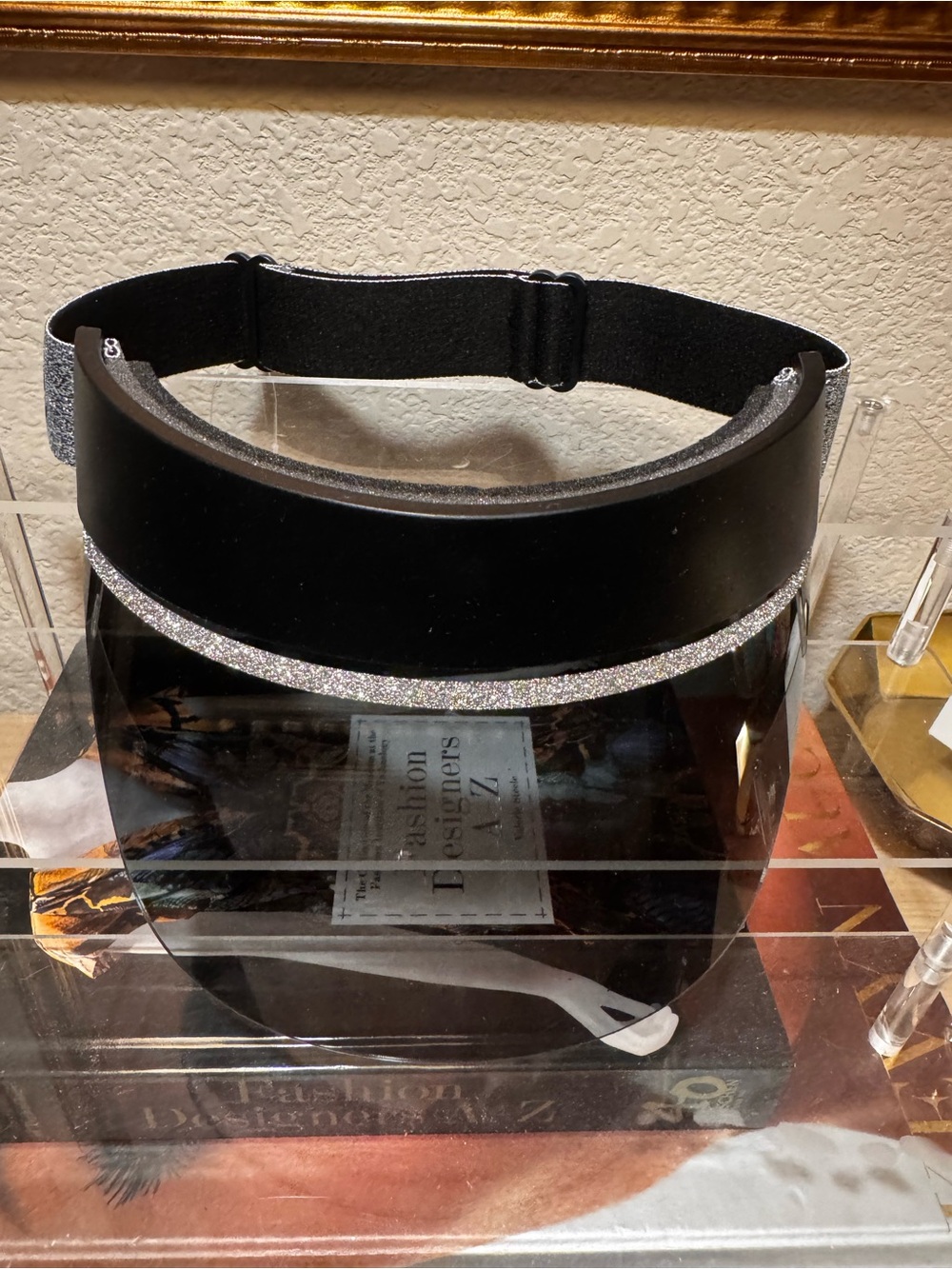 Jimmy Choo Black Silver Logo Visor Adjustable Luxury  Sun Hat NEW